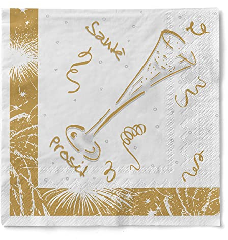 Sovie HORECA Serviette Silvesterserviette aus 3-lagigem Tissue, Einweg Serviette Silvester-Party Happy New Year Neujahr, 40 x 40 cm | 100 Stück