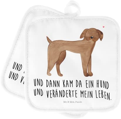 Mr. & Mrs. Panda Topflappen Hund Dogge - Geschenk, Tierliebhaber, Ofenhandschuh, Topflappen 2er Set, Hundemama, Hundemotiv, Hunderasse, Herz,