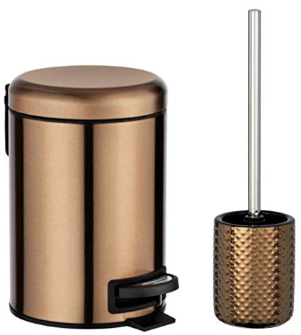 WK Ceramic Toilet Brush and Bathroom Pedal Bin Set (Copper)
