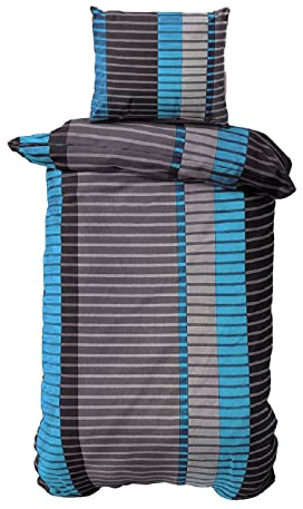 Class Home Collection Bettwäsche 155x220 Baumwolle – Ganzjahres Bettwäsche-Sets, weich & atmungsaktiv, Bettbezug und Kissenbezug 80x80 cm mit Reißverschluss Wind Blau