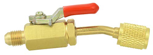 Kühlkugelhahn, 1/4 Zoll Messing Manuelles Absperrventil Klimaanlage Kältemittel abgewinkelt Kompaktkugelhahn für Kälteanlagen R12/R134A/R410A(rot)
