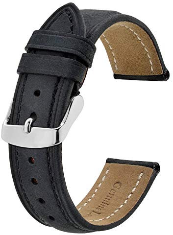 BISONSTRAP Uhrenarmband 17mm, Vintage Leder Ersatz Armband, Schwarz