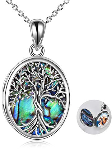 925 Sterling Silver Tree of Life Photo Locket Necklace with Abalone Shell Pendants Jewellery Gifts for Women Girls