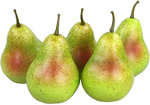 Lot de 5 poires artificielles décoratives (mélange vert, 20-40 g/pièce) en plastique réaliste, fruits artificiels, fruits, décoration, vitrine, maison, cuisine, fête, hôtel