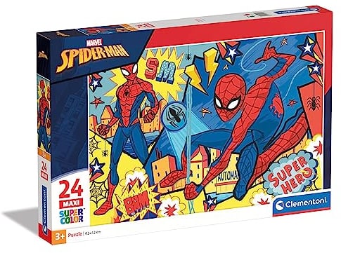Clementoni 24216 Maxi Spiderman – Puzzle 24 Teile ab 3 Jahren, farbenfrohes Kinderpuzzle mit extra großen Puzzleteilen, Geschicklichkeitsspiel für Kinder