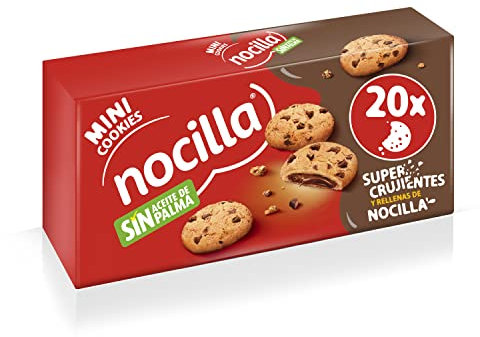 Nocilla, Mini Cookies, Original, Minigalletas con Gotas de Chocolate, Rellenas con Nocilla Original, sin Aceite de Palma - 4 Packs de 5 Unidades - 160g (El embalaje puede variar)