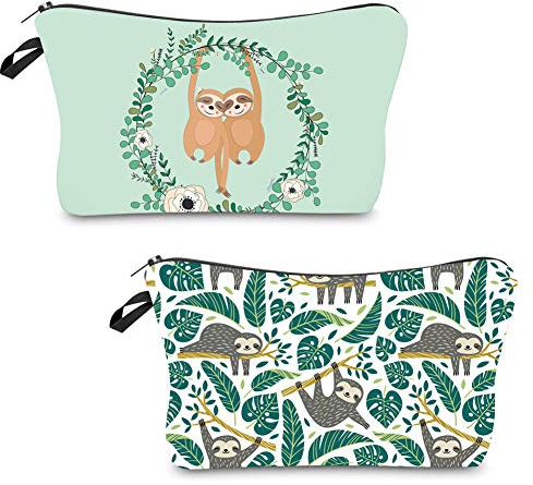 Faultier Kosmetiktasche, 2 Stück Kosmetiktasche Waschtasche,Klein Make up Tasche, Kulturbeutel mit Reißverschluss für Frauen, Münzbeutel Make up Schminktasche Federtasche