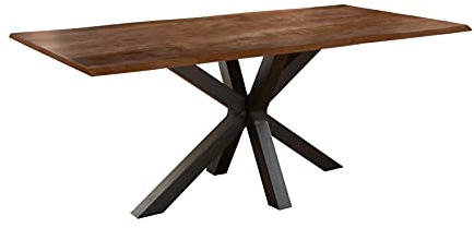 SAM Esszimmertisch 120x80cm Toledo, echte Baumkante, Akazienholz nussbaumfarben, massiver Baumkantentisch mit Spider-Gestell Mattschwarz