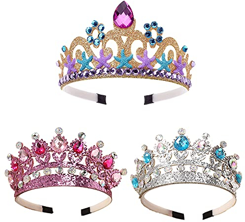 3 Stücke Krone Stirnband, Kinder Prinzessin Tiara Krone, Kristall Prinzessin Tiara, Prinzessin Verkleiden Kronen Stirnband, Stirnband Gold Kopfschmuck Tiara, für Cosplay Mädchen Geburtstag Party