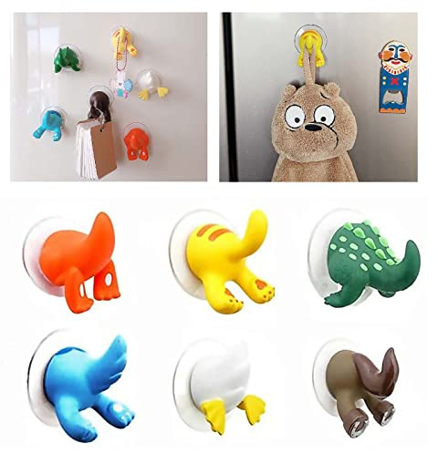Saugnapf Haken Cartoon Tiere Saugnapf Kinder Handtuchhaken Kinder Tierwandhaken Badezimmer Saughaken Ohne zu Bohren Saughaken Saugnapf-Wandhaken für Mantel,Handtuch,Schlüssel,Taschen,Hüte,6pcs