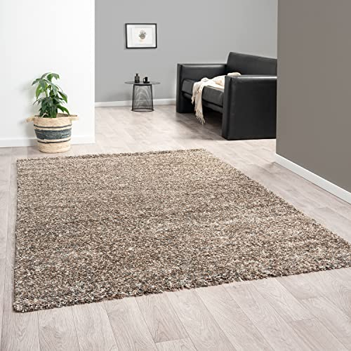 VIMODA Hochflor Teppich LUX Shaggy Wohnzimmer Schlafzimmer Mehrfarbig Meliert Extra Dicht, Farbe:Braun, Maße:140x200 cm