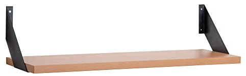 Wandregal mit Regalwinkeln, Regalboden Breite 60, 80 o. 100cm wählbar, T25xH2,5cm, Schweberegal versch. Farben Büroregal Wandboard Bücherregal Regal Büro, Laden, Flur (Regalboden-Breite 100cm, Buche)