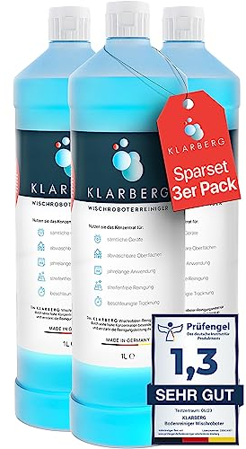 KLARBERG® 3x1L Bodenreiniger Wischroboter Reinigungsmittel Konzentrat 1:100 I Frischer Duft mit unserem Reinigungsmittel für Saugwischer I Saugroboter Reinigungsmittel, Laminat, Fliesen