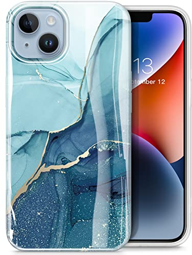 GVIEWIN Kompatibel mit iPhone 14 Plus Hülle 6,7 Zoll 2022, [10FT Militärischer Schutz] Marmor Stoßfeste Kratzfest Dünne Weiches TPU Stilvolle Handyhülle Schutzhülle, Navy Blau