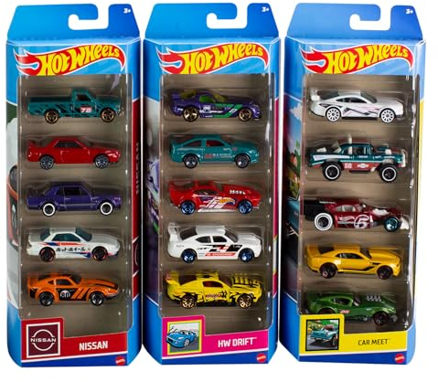 Hot Wheels 5er-Pack-Set - 15 Spielzeugautos, 3 themenspezifische Packs, Maßstab 1:64, authentische Details, für Kinder ab 3 Jahren, HNM05
