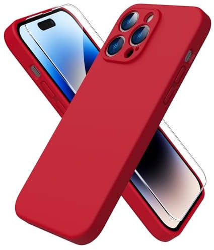 ACRONIX Compatible with iPhone 14 Pro Max Case 6.7,with 1 x Screen Protector, Silky-Soft Touch Liquid Silicone Case Cover for iPhone 14 Pro Max-Red