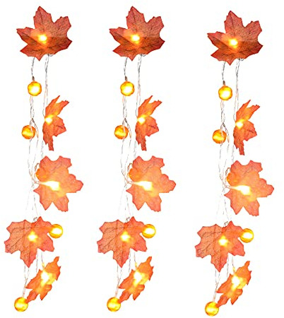 WOXIHUAN 3 Stück Ahornblätter Lichterkette Außen Innen Batteriebetrieben Led Lichterketten Halloween Laterne Herbst Deko Home Thanksgiving Party Dekoration für Garten Party