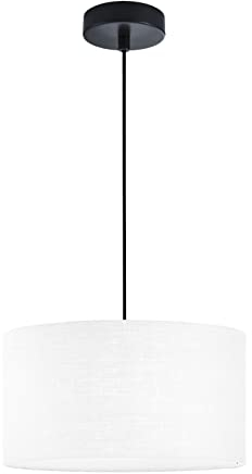 Fischer & Honsel | Pendelleuchte, Teramo | sandschwarz| Stoffschirm| weiß Leinen| D: 38,00 cm | Ausl. Decke: 150,00 cm| 3x E27 max. 40,0 Watt| 60953
