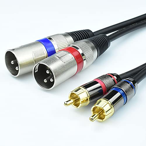 Mugteeve Dual RCA Male to Dual XLR Male Cable Adapter, 15 Feet Unbalanced L/R RCA to XLR Phono Plug Cable, Left and Right Tape Out Cord, for Mixer, Studio Monitor, Stereo HiFi Subwoofer Speaker