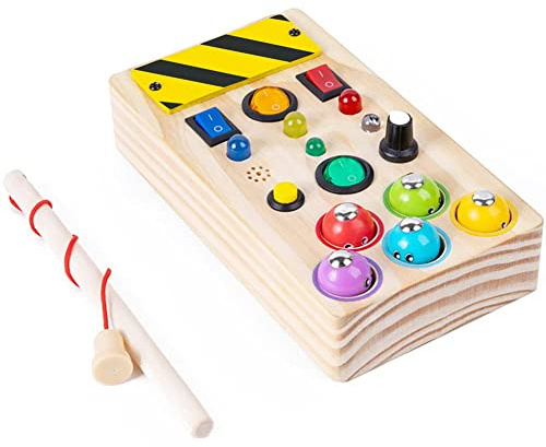 zalati Montessori Busy Board LED Light with Buttons Wooden Accessory Toy for Educational Activities Learning Games