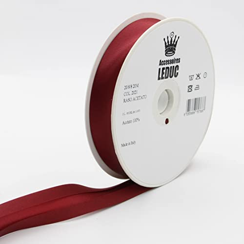 Leduc Satin-Schrägband, 20 m, 30 Farben, zum Nähen, doppelt gefaltet, 8 + 20 + 8 mm, 100 % Acetat, italienische Qualität, 2021, Bordeaux