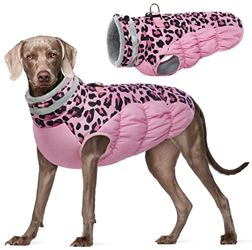 Kuoser Wintermantel für große Hunde – Winddichte & wasserdichte Hundejacke mit Weichem Fleecefutter, Reflektoren, Pelzkragen, Reißverschluss & D-Ring – Warme Hundebekleidung für Outdoor, XL