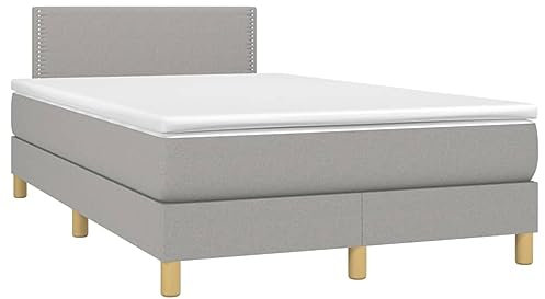 vidaXL Boxspringbett mit Matratze LED Bettgestell Bett Doppelbett Polsterbett Lattenrost Bettrahmen Hotelbett Schlafzimmerbett Hellgrau 120x200cm Stoff