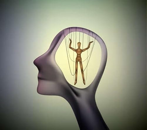 adrium Poster-Bild 90 x 80 cm: Mann Profilkopf mit Marionette im Inneren, manipulieren das Personenkonzept, Vektor (93482497)