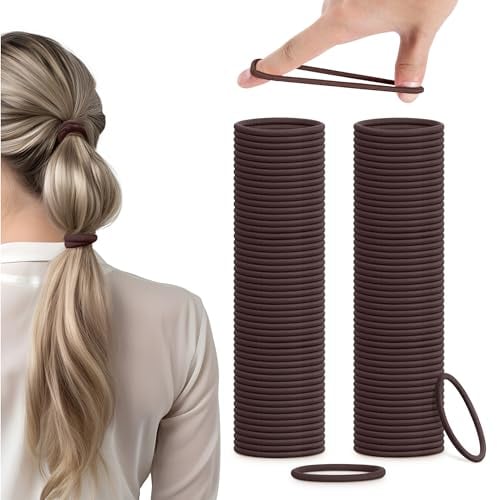 H&S Haargummi Set für Mädchen Damen und Herren braun - 100 Stück Zopfgummis 4mm klein - dünne Haargummis - weich und elastisch - ohne Metall - für alle Haartypen