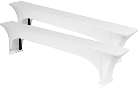 TexDeko 2er-Pack Stretch Bierbankhussen mit Polsterung für Bierzeltgarnitur 220cm (nur Bank gepolstert) Husse für Bierbank strapazierfähig bügelfrei (Weiß)