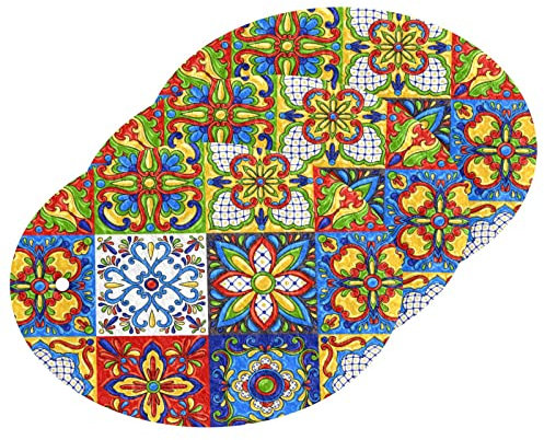 Mexican Talavera Ceramic Tile Ethnic Folk Ornament Italian Pottery 3PCs Scrub Sponges, Two-Sided Dishes Oval Foam Wood Pulp Pop up Sponge Cleaning Kitchen Non-Scratch Compressed Scrubber Sponges