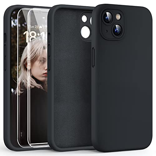 HATOSHI 3-in-1 iPhone 13 Hülle mit 2 Stück Schutzglas, Flüssig Silikon Anti-Rutsch Kratzfestes Stoßfest Handyhülle iPhone 13 Schutzhüll, Schwarz