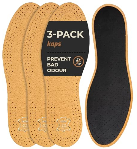 3 Pair Pack Pecari Carbon Shoe Insoles Set | Vegetable Tanned Sheepskin Leather with Activated Carbon Charcoal | Elegant and Comfortable | Kaps (Women / 6 UK / 39 EUR)