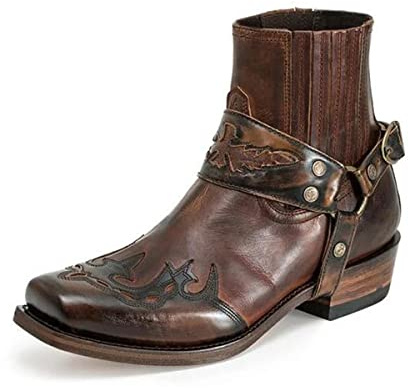 GATURA Stivali da Uomo Vintage Steampunk Stile Punta Rotonda Tacco Chunky Stivali Corti Faux PU Cuoio Western Cowboy Stivali Sportivi Casual all'aperto, 38-48,Giallo,42