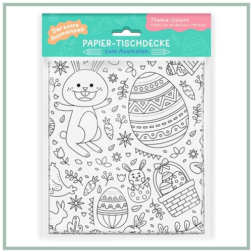 Ausmaltischdecke für Kinder – Tischdecke Ostern mit Osterhase, Ostereiern & Co zum ausmalen – Ausmaldecke als Osterdeko für den Kindertisch – Bemalbare Ostertischdecke für die Kinder an Ostern – A0