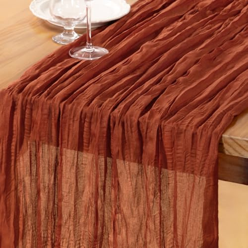 DeZerlor Terrakotta-Käsetuch-Tischläufer, gebranntes Orange, Frühling/Ostern, Tischläufer, 308 cm, rostfarben, Käsetuch, Tischdekoration für Hochzeit, Brautparty, Babyparty