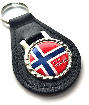 decal arts Porte-clés en cuir avec drapeau national de la Norvège, porte-clés patriotique pour homme et femme, cadeau fantaisie, Noir , L