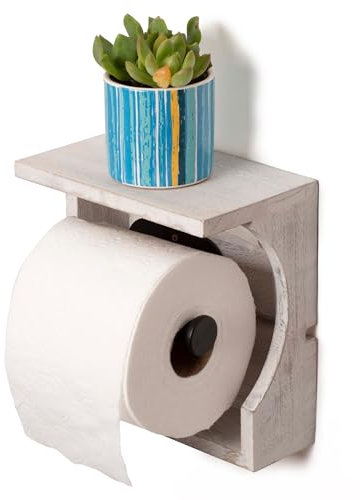 Farmhouse Toilet Paper Holder - Wood Toilet Paper Holder in Washed White - Wall Mount Toilet Paper Holder - Farmhouse Bathroom Accessories - Toilet Paper Holder Wall Mount with Shelf - Farmhouse Style