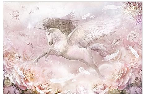 Bilderwelten Fototapete Kinderzimmer Pegasus Einhorn mit Rosen 225 x 336 cm Vlies-Tapete XXL Smart Wandtapete Wanddekoration Kindertapete