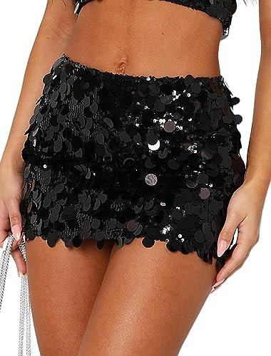 Glitzer-Pailletten-Rock für Damen, sexy, figurbetont, Pailletten-Club-Rock, Partyrock, Clubrock, Streetwear, D-Schwarz, M