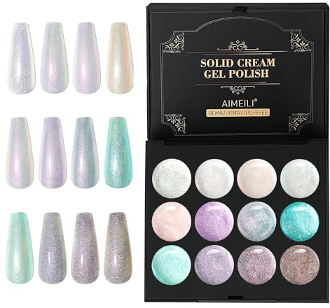 AIMEILI 12 Colors Solid Gel Nail Polish Palette Neutral Nude Brown Pink White Pudding Gel Set UV LED Soak Off Art Kit Manicure DIY at Home Kit