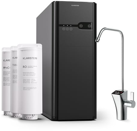 Klarstein Osmose-Wasserfilter-System für Umkehrosmose, 600GPD Untertisch Wasserfilter-System für Trinkwasser, 5-Stufen-Filtration, 3 Filter, Erreicht 99,99% Reinheit, Schnelle RO-Umkehrosmoseanlage