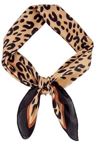GoGou Damen Seide Schal Halstuch Seiden schal Seidentuch Leicht Seide Quadratische Schals Bandana Taschentuch Accessoire Geschenk für Damen(Leopard)