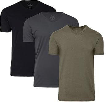 True Classic Camiseta de Manga Corta con Cuello de Pico para Hombre, Pack de 3 - Negro, Carbón, Verde Militar Jaspeado, M
