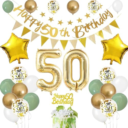 50. Geburtstag Deko Salbeigrüne, Luftballon 50. Geburtstag Frau Mann Geburtstagsdeko 50 Jahr, Ballon 50. Geburtstag, Zahl 50 Ballons Geburtstag Tortendeko, Ballon 50 Deko für 50 Jahre Geburtstagsdeko