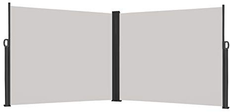 LILIIN 180x600cm Seitenmarkise Ausziehbar aus Aluminium Sonnenschutz Seitenrollo aus Polyester Sichtschutz Windschutz Markisen für Balkon Terrasse Garten (Hellgrau, Doppelseitig)