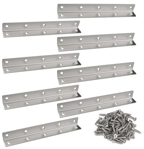 MIGUBIGU 8 Stück L Form Winkelverbinder Silber 225 x 27 x 27MM , 90 Grad Winkel Eckverbinder Edelstahl, Möbelverbinder Winkel für Regale, Möbel, Schrank