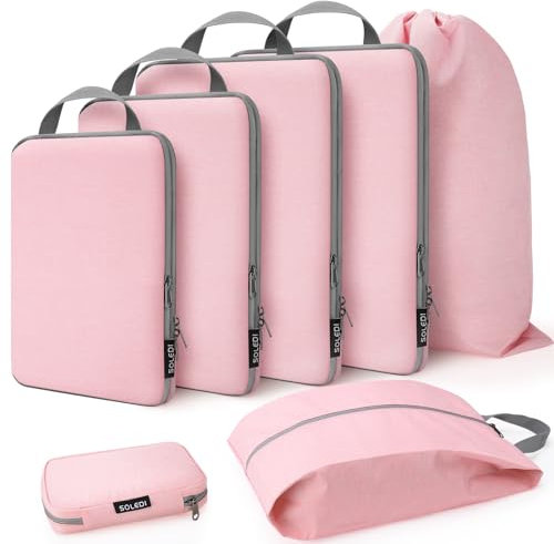 Koffer Organizer Set mit Kompression [7-teilig] - SOLEDI Packing Cubes Mehr Platz Sparen - Travel Organizer für Koffer und Rucksack - Extra Leichte Kleidertaschen, Reise Organizer, Packwürfel