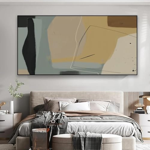 KDXAOBEI Gerahmte abstrakte Leinwand-Kunstdrucke, hellgrau beige, moderne Wanddekoration, Gemälde, Leinwanddrucke, Wohnzimmerdekoration, 40 x 80 cm (12 x 31 Zoll) mit schwarzem Rahmen