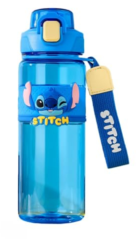 FASHION YO Stitch Bouteille d'eau réutilisable pour enfants en polypropylène avec deux couvercles, anti-fuite, avec couvercle à paille, sans BPA (Stitch) - 820 ml